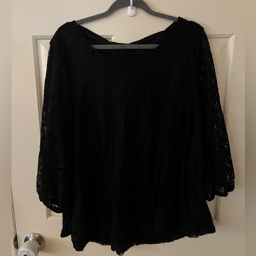 Dressbarn Black 3/4 Sleeve Lace Blouse